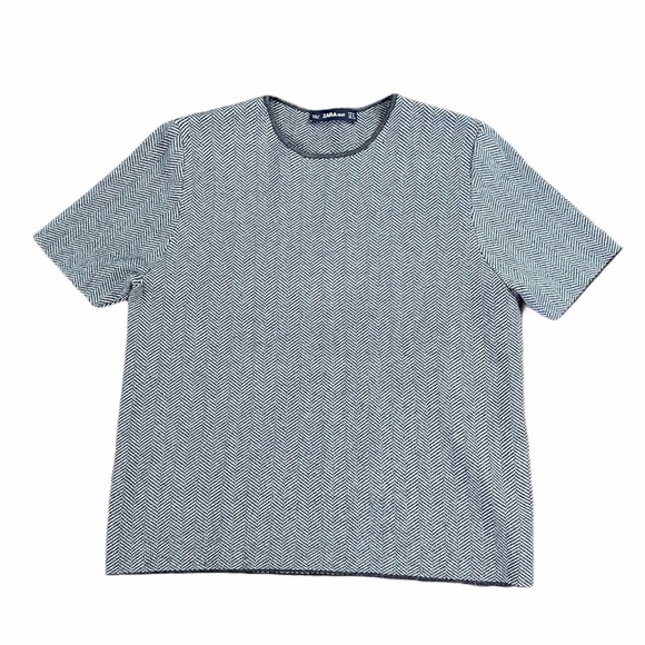 {Zara} knit zig zag top black short sleeve - Picture 1 of 4